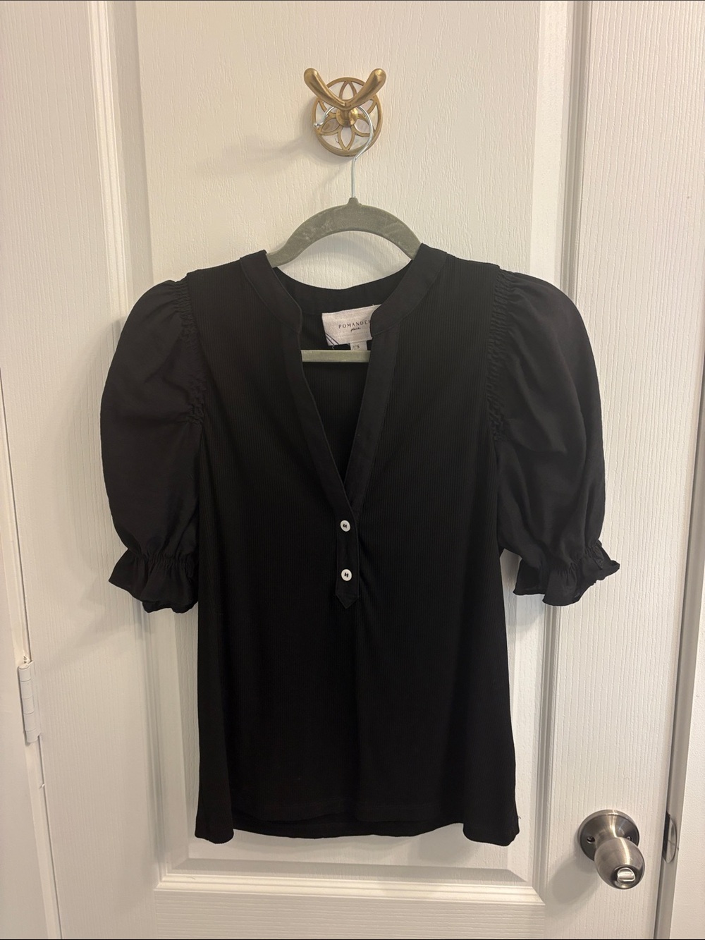 Tuckernuck Black Puff-Sleeve Henley Blouse